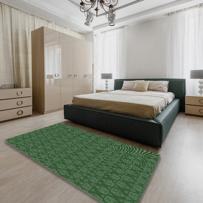 Patterned Deep Emerald Green Novelty Rug in a Bedroom, pat3905