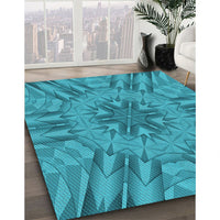 Patterned Dark Cyan Green Rug, pat3906lblu