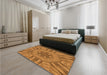 Patterned Mahogany Brown Rug in a Bedroom, pat3906org