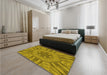 Patterned Dark Yellow Green Rug in a Bedroom, pat3906yw