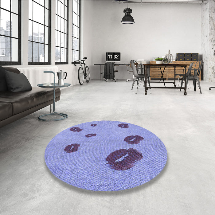 Round Patterned Jeans Blue Rug in a Office, pat3907blu