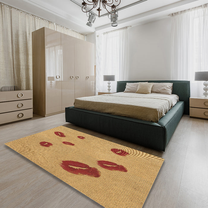 Patterned Orange Rug in a Bedroom, pat3907brn
