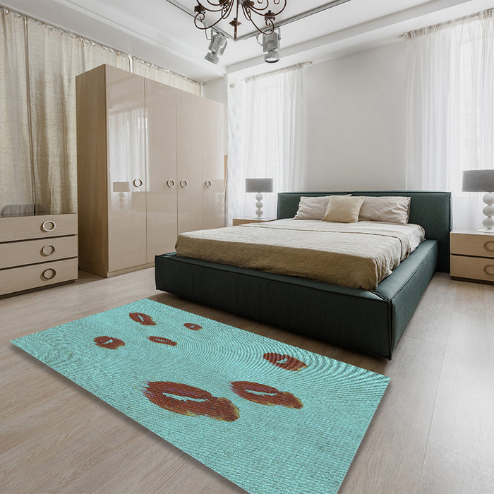 Patterned Sea Green Rug in a Bedroom, pat3907lblu
