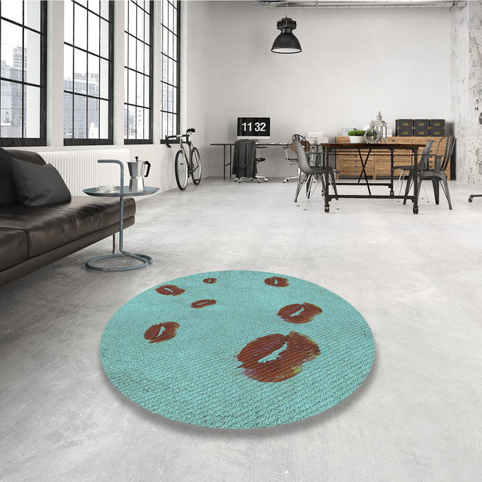 Round Patterned Sea Green Rug in a Office, pat3907lblu