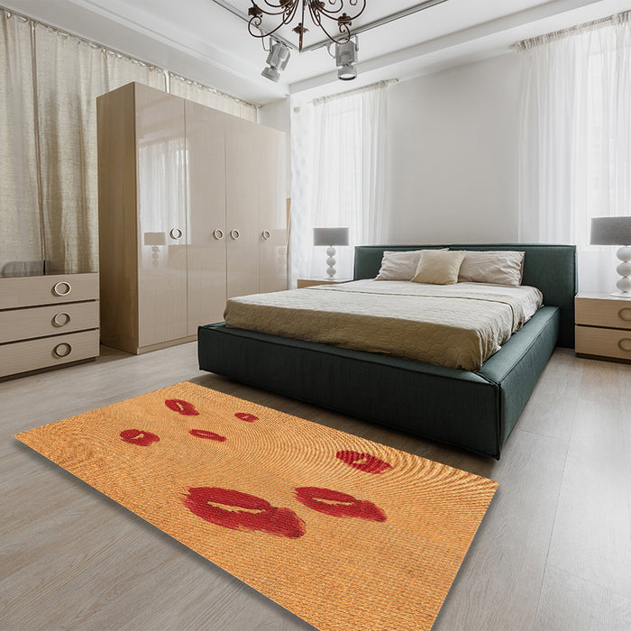Patterned Orange Red Orange Rug in a Bedroom, pat3907org