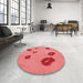 Round Patterned Fire Red Rug in a Office, pat3907rd