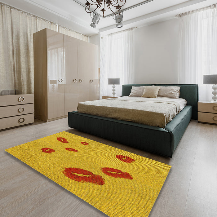 Patterned Orange Rug in a Bedroom, pat3907yw