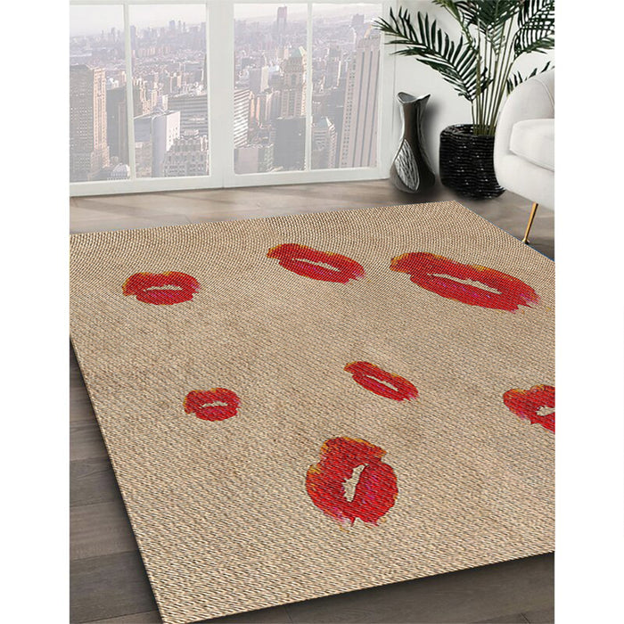 Patterned Brown Novelty Rug in Family Room, pat3907