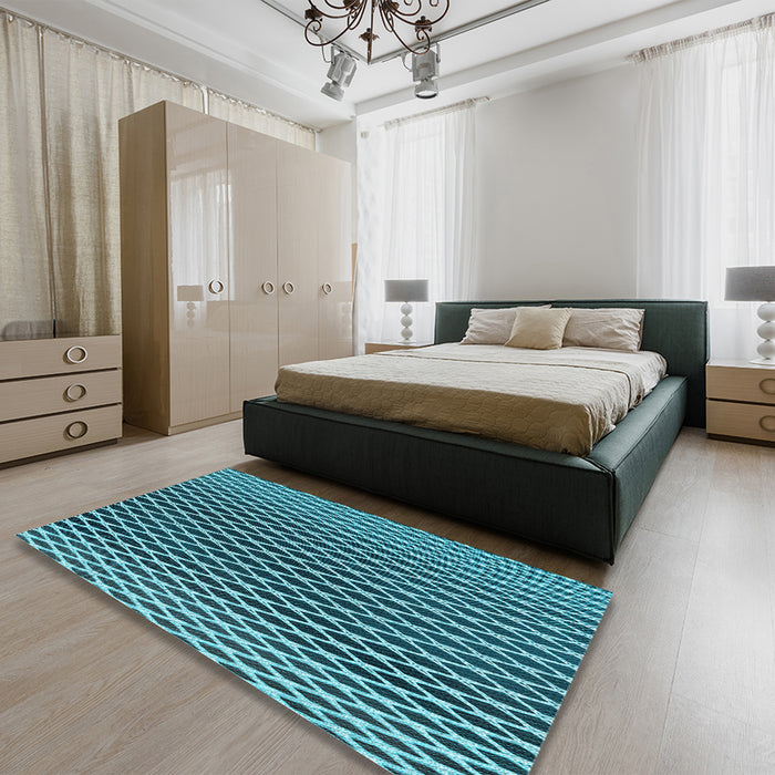 Patterned Diamond Blue Rug in a Bedroom, pat3908lblu