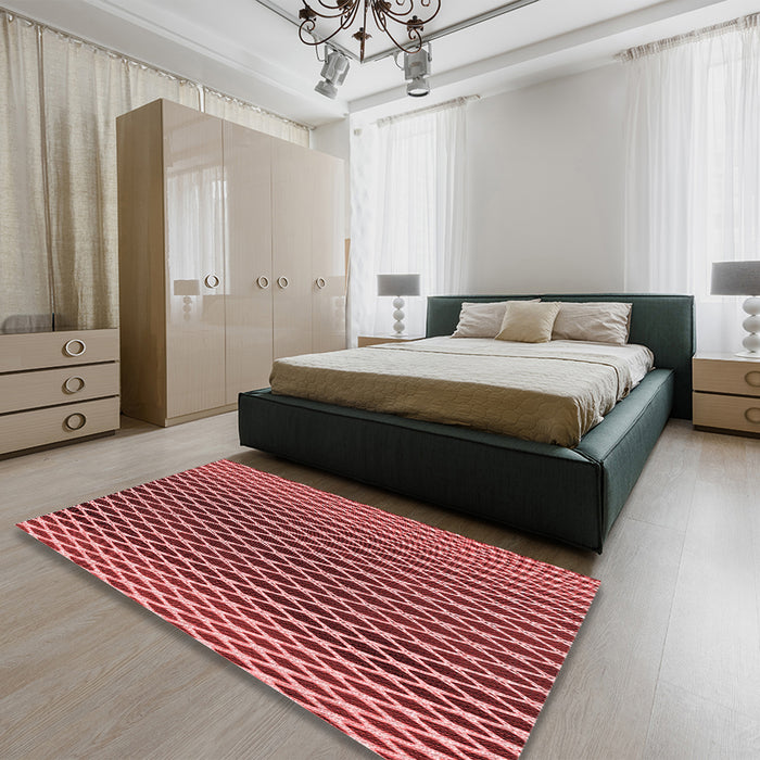 Patterned Cranberry Red Rug in a Bedroom, pat3908rd