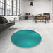 Round Patterned Dark Turquoise Green Rug in a Office, pat3909lblu