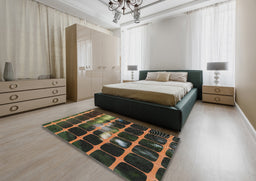 Patterned Dark Almond Brown Novelty Rug in a Bedroom, pat390