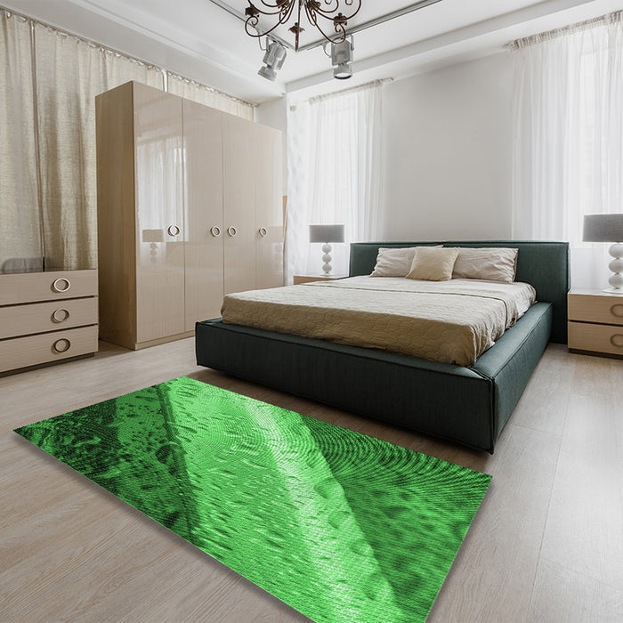 Patterned Green Rug in a Bedroom, pat3911grn