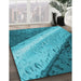 Machine Washable Transitional Teal Green Rug in a Family Room, wshpat3911lblu