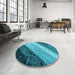 Round Patterned Teal Green Rug in a Office, pat3911lblu