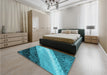 Patterned Teal Green Rug in a Bedroom, pat3911lblu