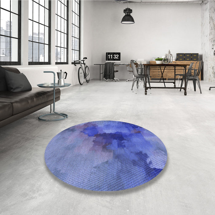 Round Patterned Sky Blue Rug in a Office, pat3912blu