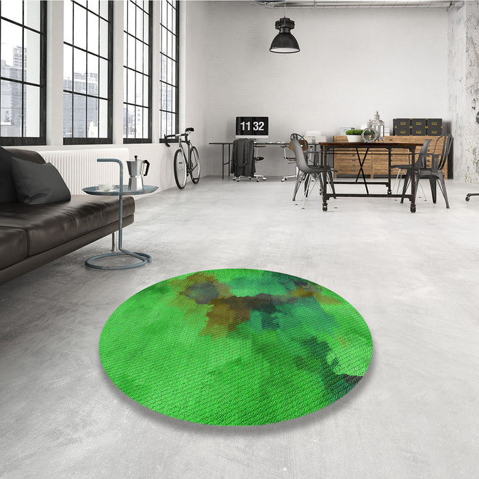 Round Patterned Lime Green Rug in a Office, pat3912grn