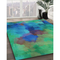 Patterned Medium Spring Green Rug, pat3912lblu