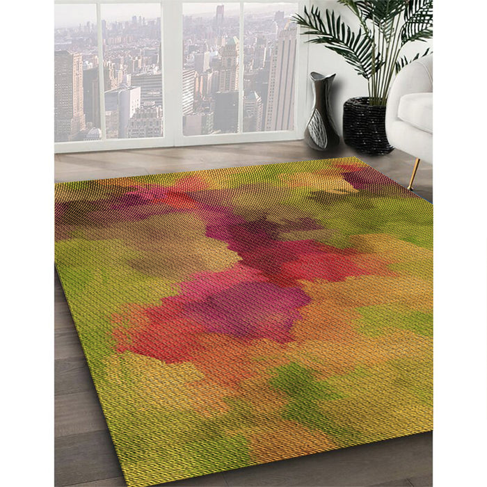 Patterned Caramel Brown Rug in Family Room, pat3912org