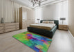 Machine Washable Transitional Green Rug in a Bedroom, wshpat3912