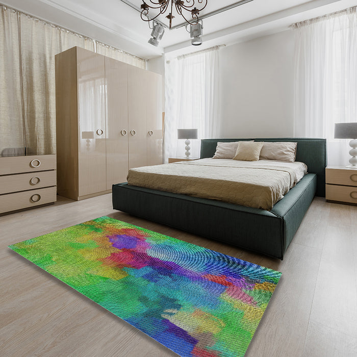 Patterned Green Modern Rug in a Bedroom, pat3912