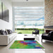 Square Machine Washable Transitional Green Rug in a Living Room, wshpat3912