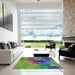 Square Patterned Green Modern Rug in a Living Room, pat3912