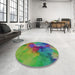 Round Machine Washable Transitional Green Rug in a Office, wshpat3912