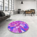 Round Patterned Fuchsia Magenta Purple Rug in a Office, pat3913pur