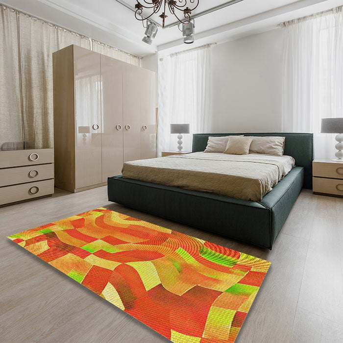 Patterned Yellow Rug in a Bedroom, pat3913yw