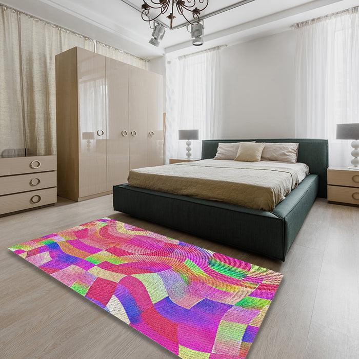 Patterned Deep Pink Modern Rug in a Bedroom, pat3913