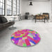 Round Patterned Deep Pink Modern Rug in a Office, pat3913