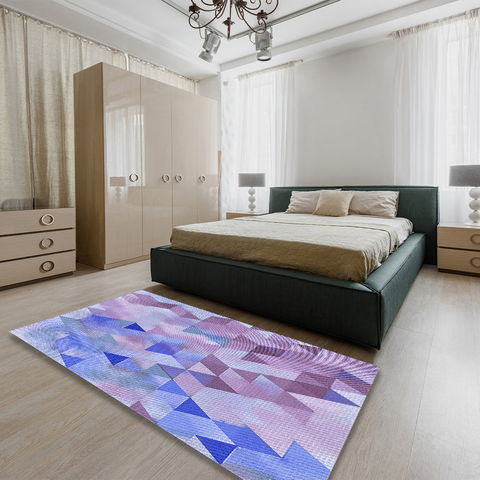 Patterned Blue Rug in a Bedroom, pat3914blu