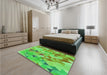 Patterned Neon Green Rug in a Bedroom, pat3914grn