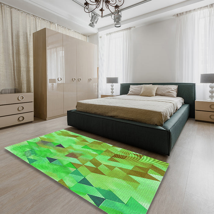 Patterned Neon Green Rug in a Bedroom, pat3914grn