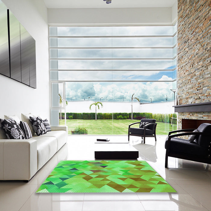 Square Patterned Neon Green Rug in a Living Room, pat3914grn