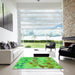 Square Patterned Neon Green Rug in a Living Room, pat3914grn