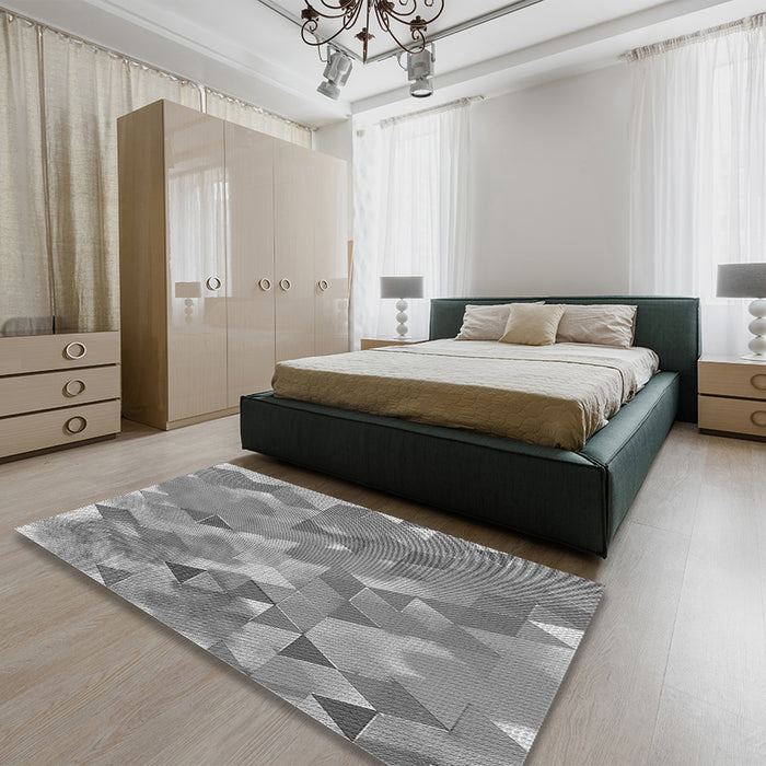 Patterned Dark Gray Rug in a Bedroom, pat3914gry