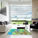 Square Patterned Green Rug in a Living Room, pat3914lblu