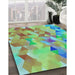 Patterned Green Rug in Family Room, pat3914lblu