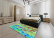 Patterned Green Rug in a Bedroom, pat3914lblu