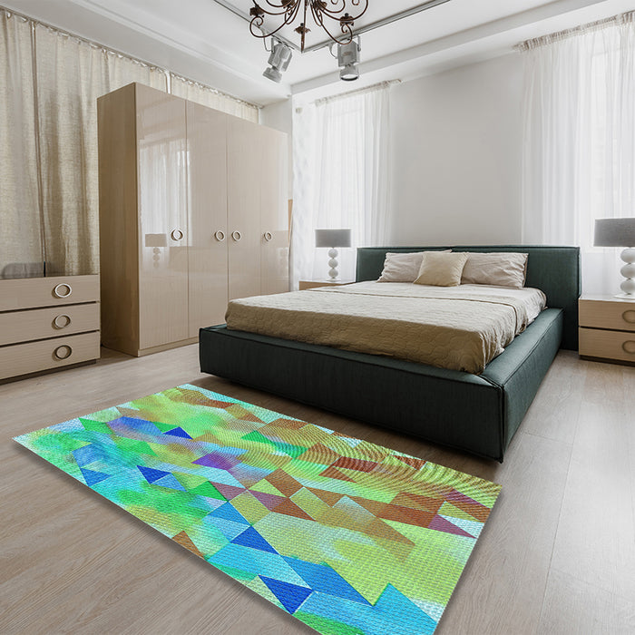 Patterned Green Rug in a Bedroom, pat3914lblu