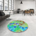 Round Patterned Green Rug in a Office, pat3914lblu