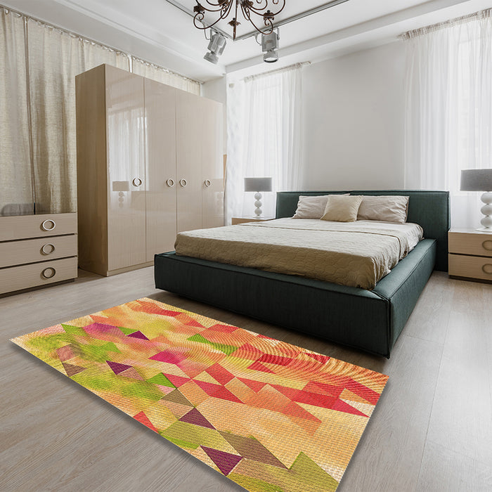 Round Machine Washable Transitional Orange Rug in a Office, wshpat3914org