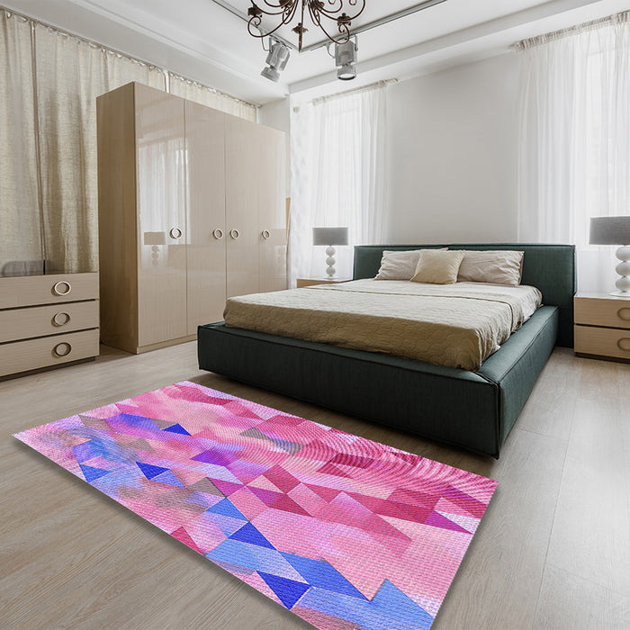 Patterned Neon Pink Rug in a Bedroom, pat3914pur
