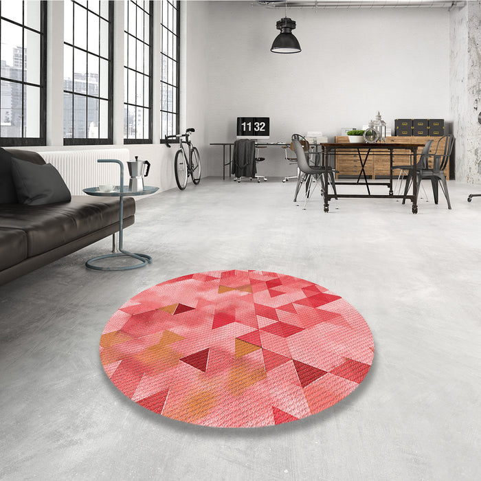Round Patterned Fire Red Rug in a Office, pat3914rd