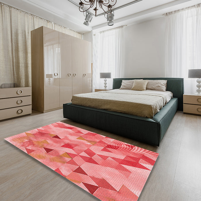 Patterned Fire Red Rug in a Bedroom, pat3914rd