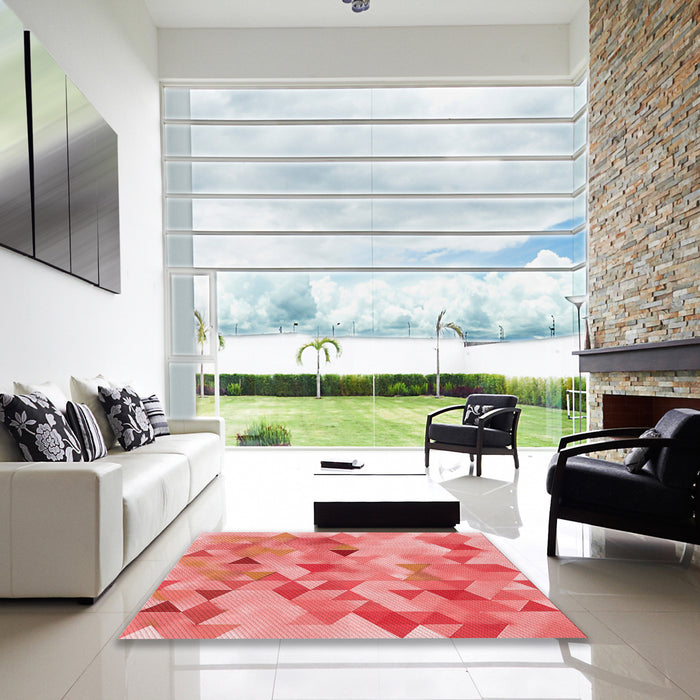 Square Patterned Fire Red Rug in a Living Room, pat3914rd
