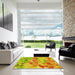 Square Patterned Neon Orange Rug in a Living Room, pat3914yw